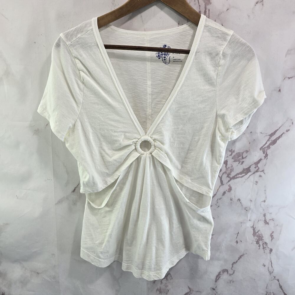 Anthropologie T Shirt Womens Medium White Pilcro Tee Cut Out O Ring Twist Front